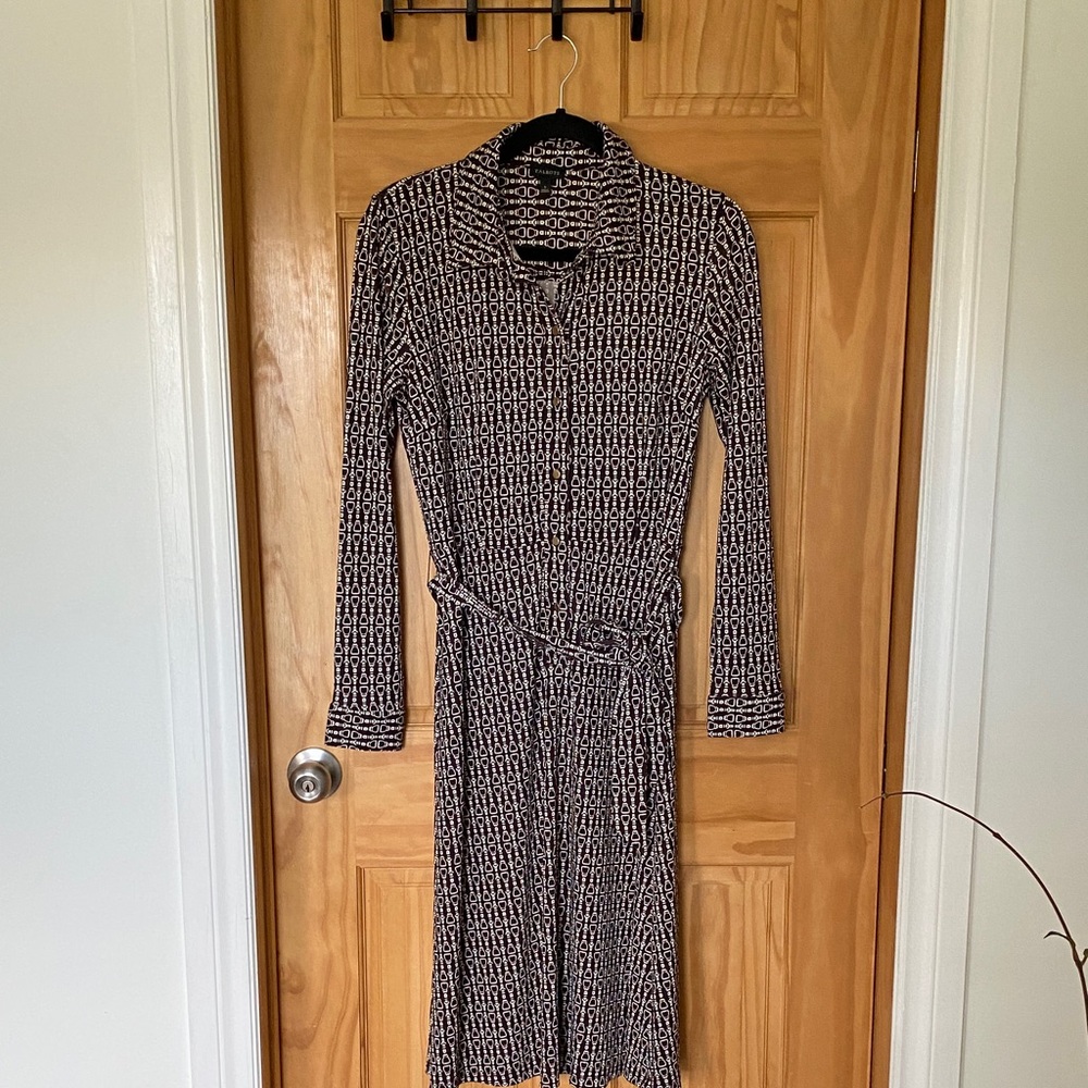 Talbots Black and White Patterned Long Sleeve Dress, NWOT.